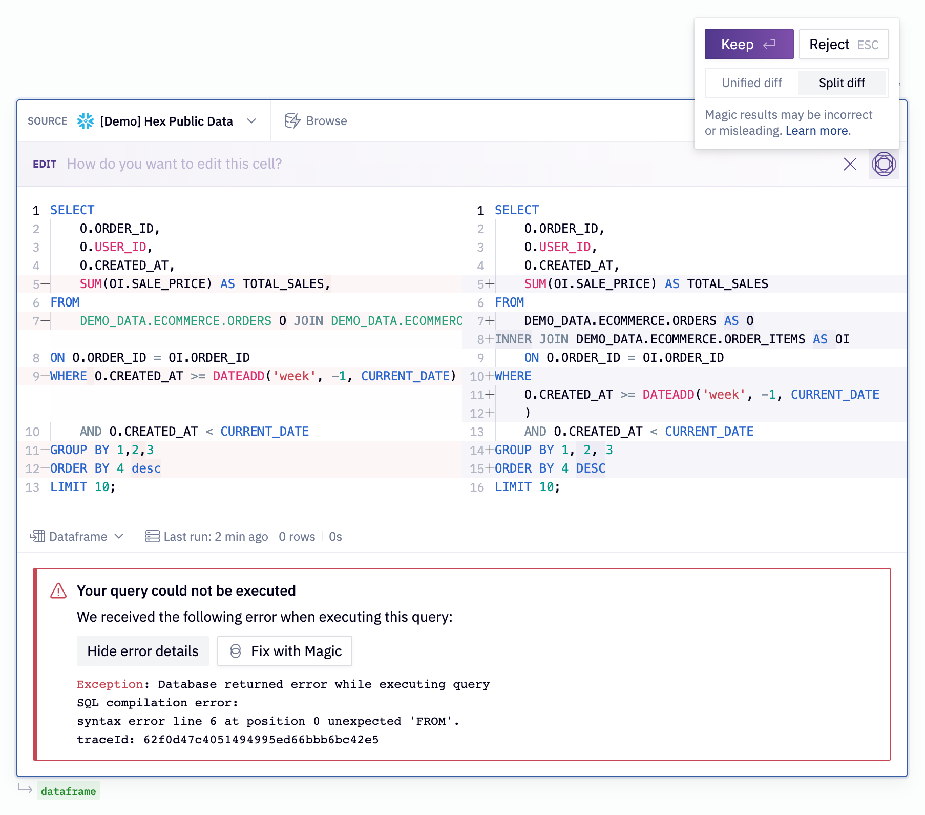 Magic fixing a simple SQL error