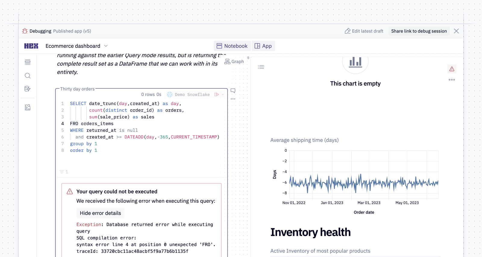 Using debug mode to fix a published app.