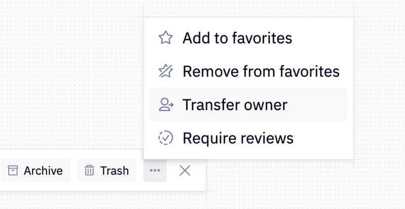 The new transfer owner action in the bulk actions bar