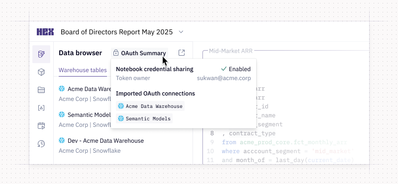 OAuth summary from notebook view