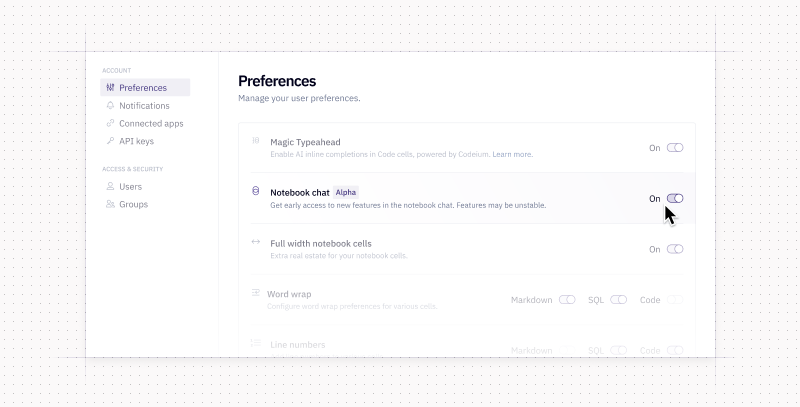 Notebook chat opt-in