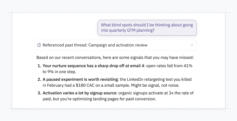 the agent can now reference user memory