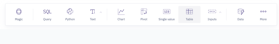 Add cell menu with Table cell selected
