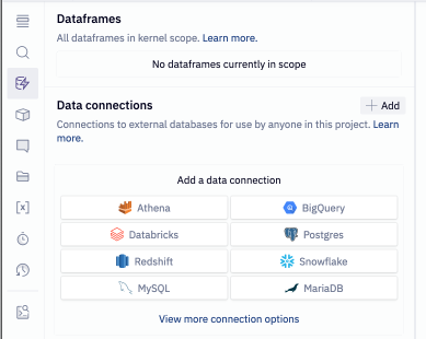 Add data connections via the Data sources tab