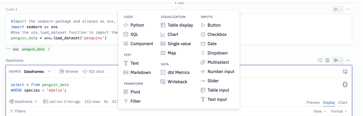 Button to add a new cell to the top of a project