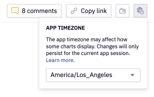 Configuration panel in a Hex app showing the app session timezone values.