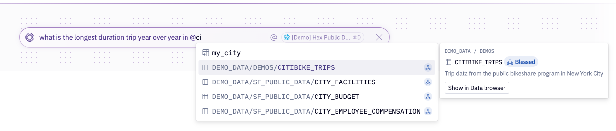 Target specific tables with Magic by @ mentioning them.