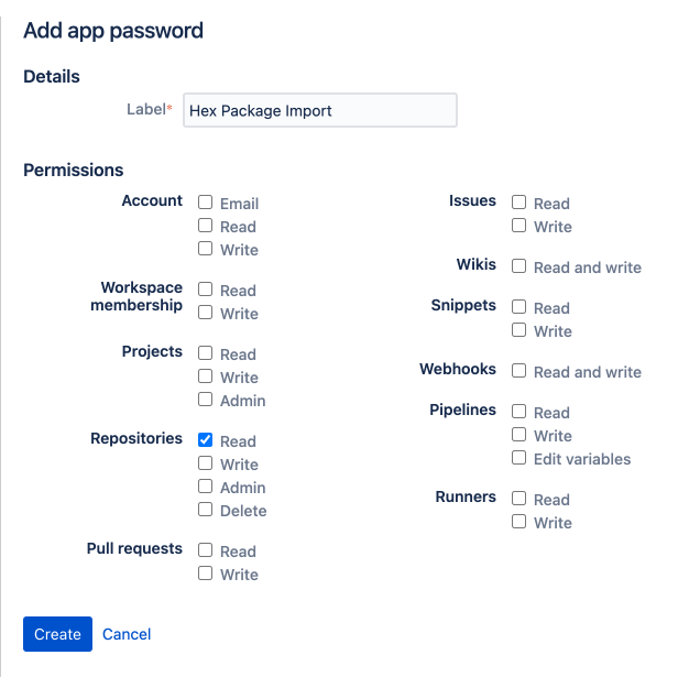 Add an app password in Bitbucket