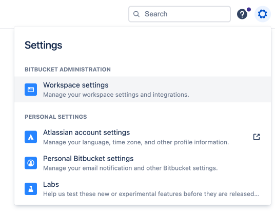 Access your workspace settings in Bitbucket.