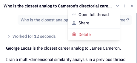 Find the chat with app share link from the down carat by the chat title