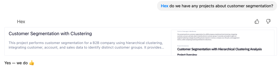 Hex app in ChatGPT can search for your projects and surface them in chat
