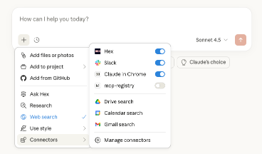 Toggle on the Claude connector in a new chat