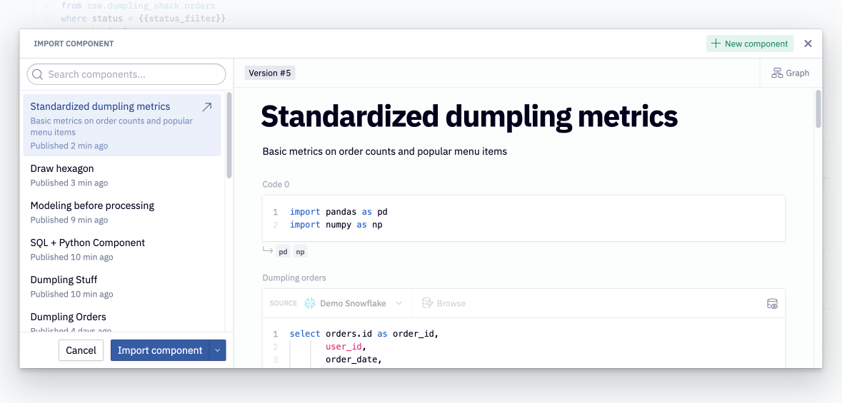 Importing a Component from the import modal