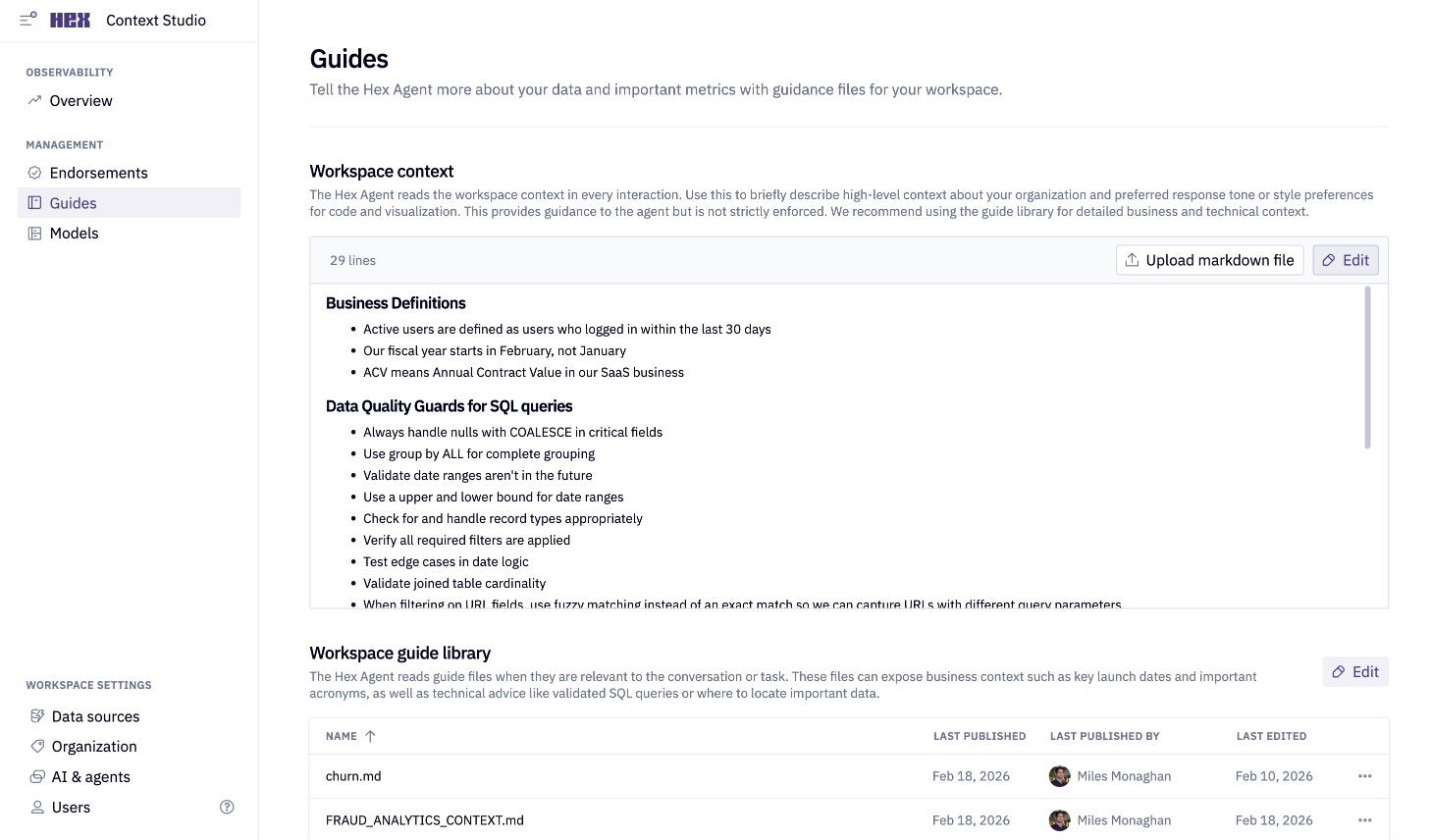 View locations to edit context