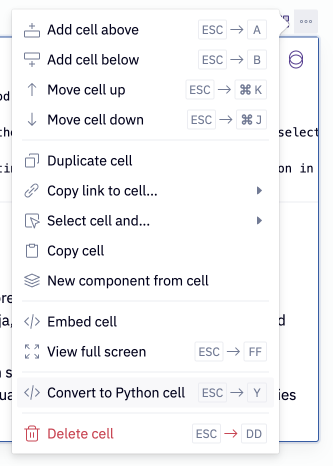 Option to convert a cell from the cell's upper-right dropdown menu