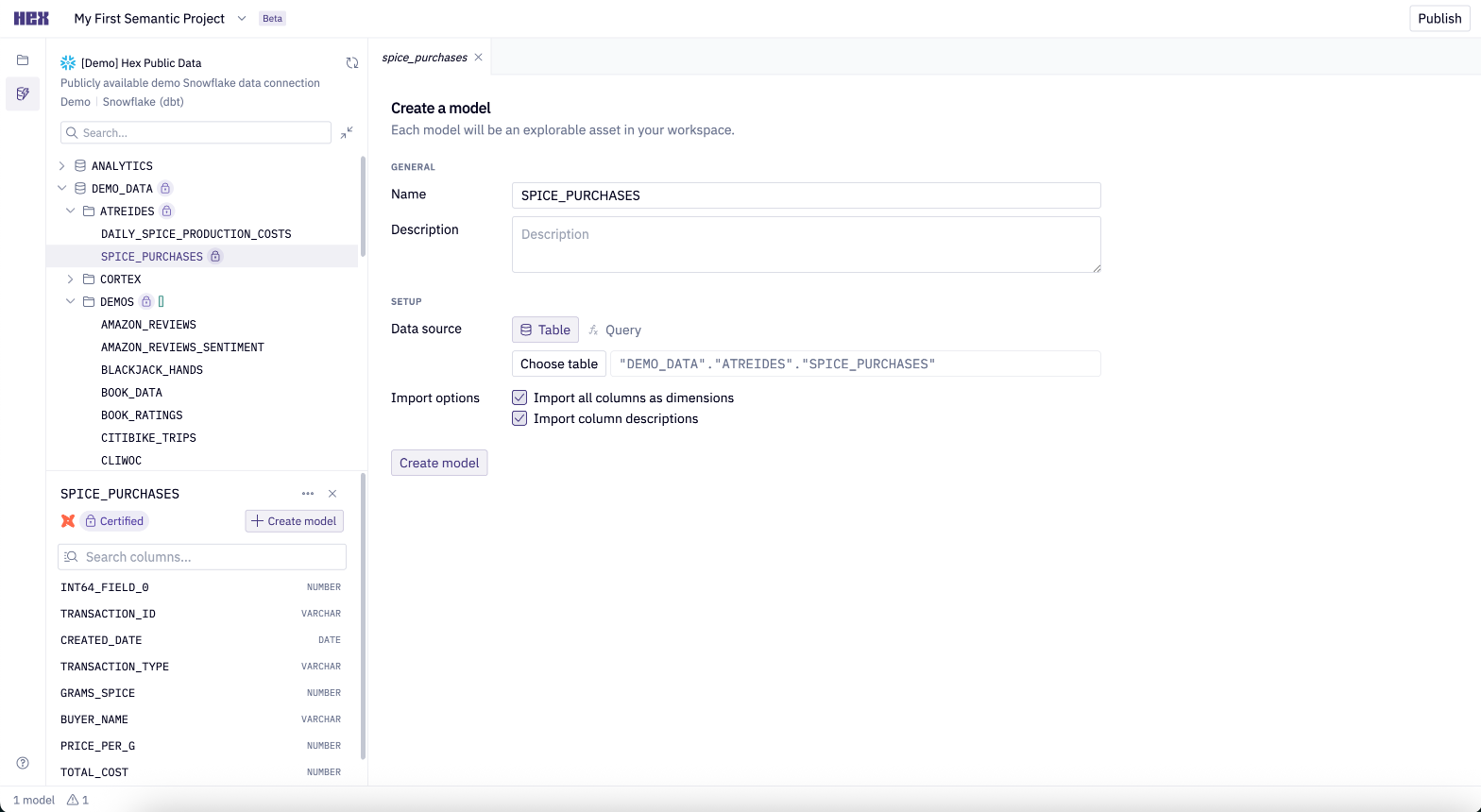 Create a semantic model