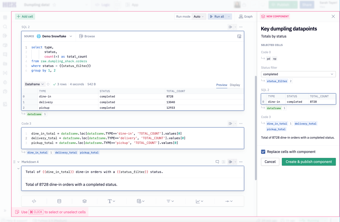 Modal used to create components from a project's logic