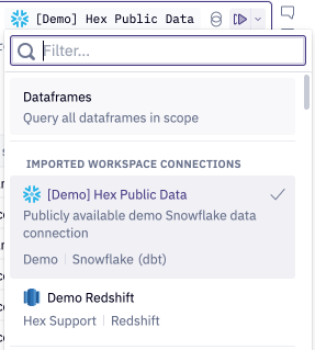 Selection of a data connection in SQL cell