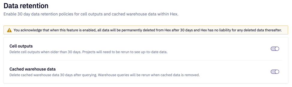 Data retention admin settings