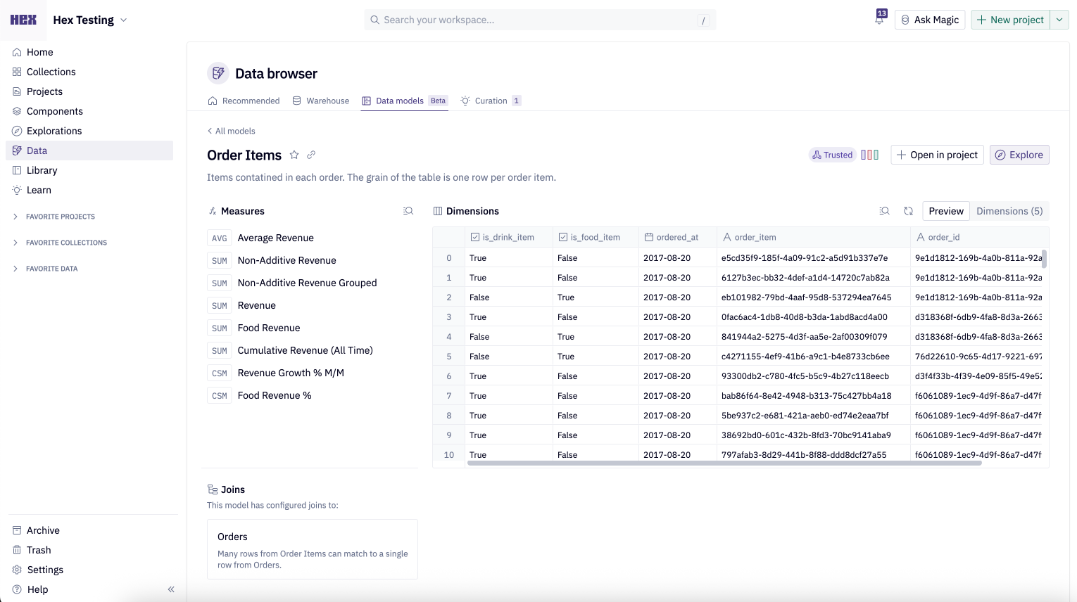 View datasets in the data browser