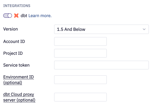 Enable the dbt integration for your data connection.