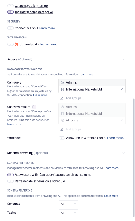 Data connection advanced settings