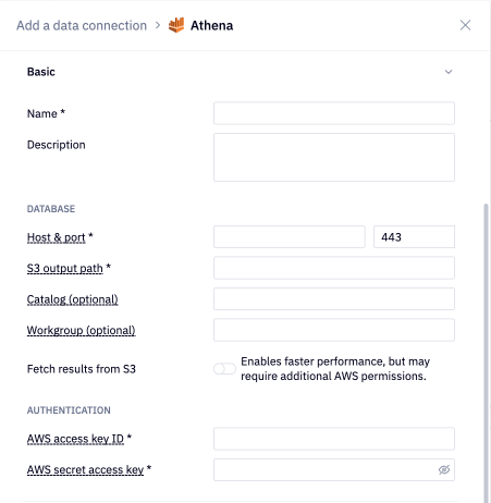 Athena data connection name and description