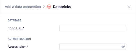 Databricks data connection database and authentication credentials