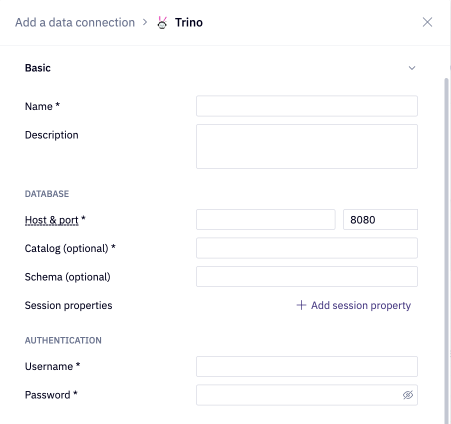 Trino data connection form
