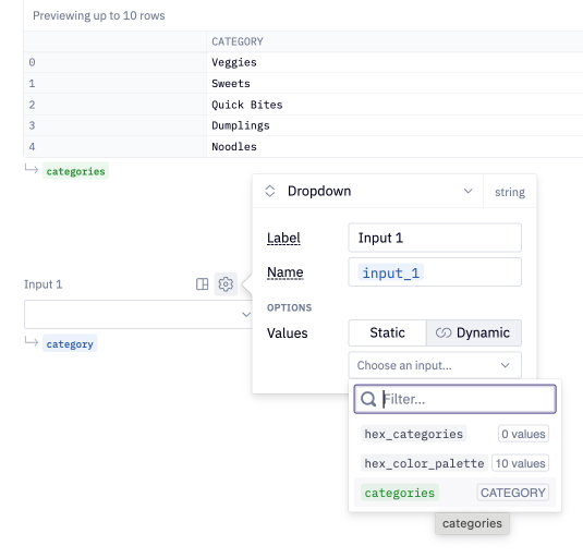 Dropdown input parameter with dynamic input settings open