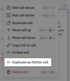 The 'Duplicate as Python cell' option