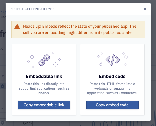 Embed modal options
