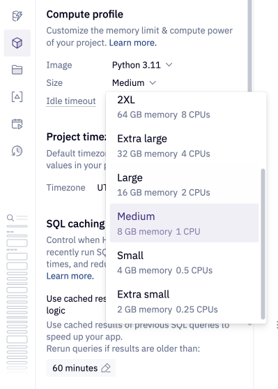 Use the Environment tab of the left side bar to select the details of your environment.