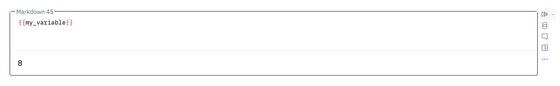 Wrap your variable in curly braces to make it dynamic in text and markdown cells