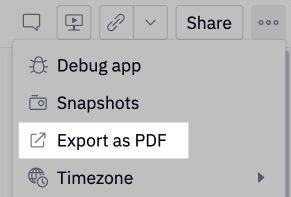 Export as pdf via the 3-dot menu of a published app.