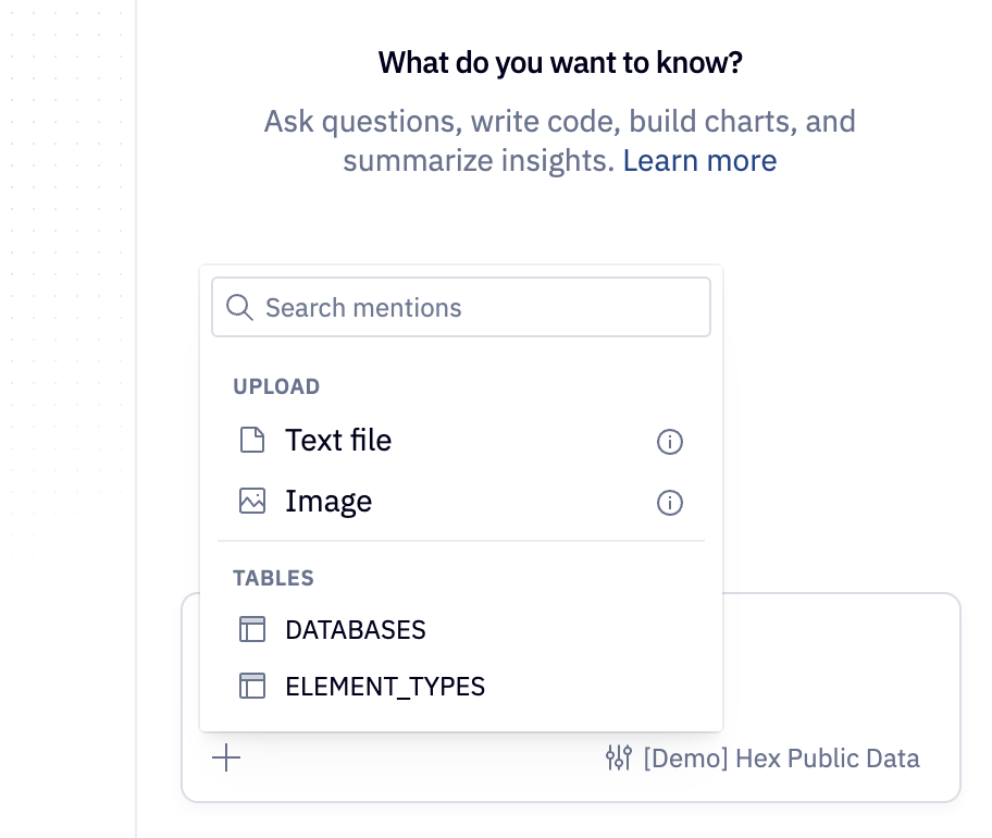 Upload files like CSVs or images to the notebook agent