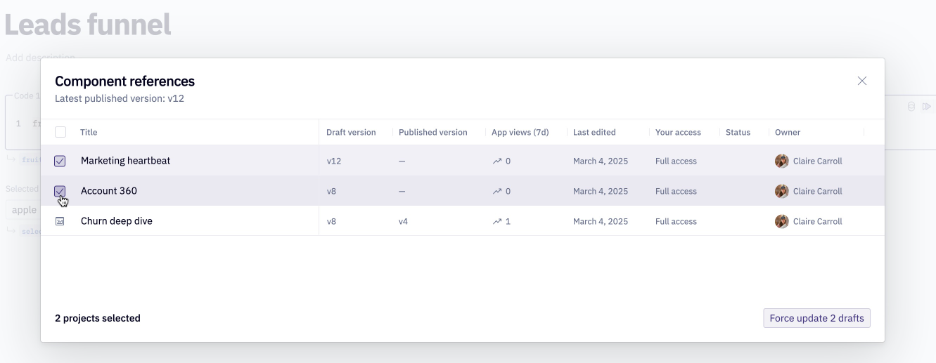 Admins can force update references to a component