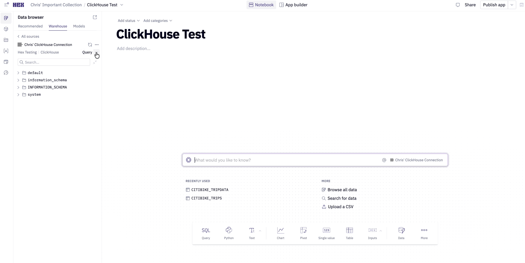 Creating a ClickHouse session from the Data browser
