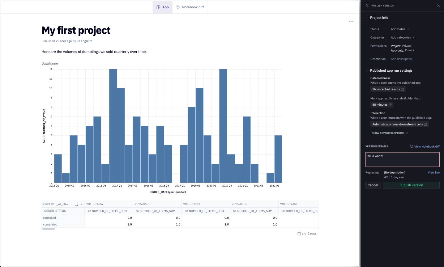 Publish dialogue on a Hex project