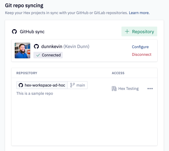 Sample configuration to a GitHub repository.