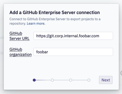 Provide your GitHub Enterprise Server URL and Organization name