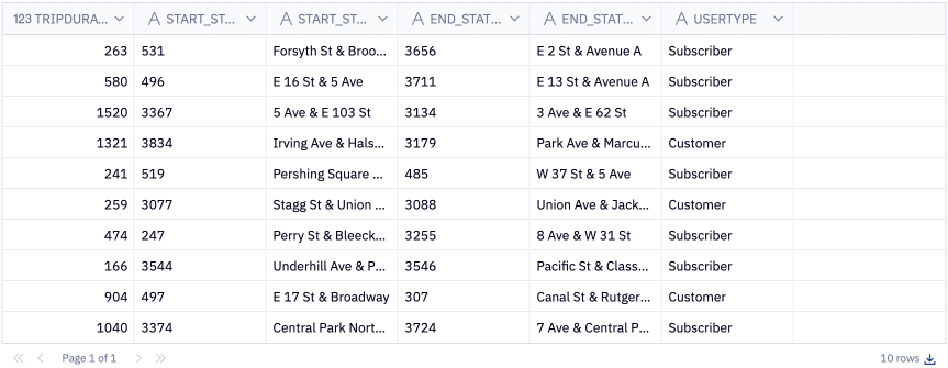 Hex UI showing query results