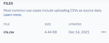 Upload the iris.csv file to the Files panel.