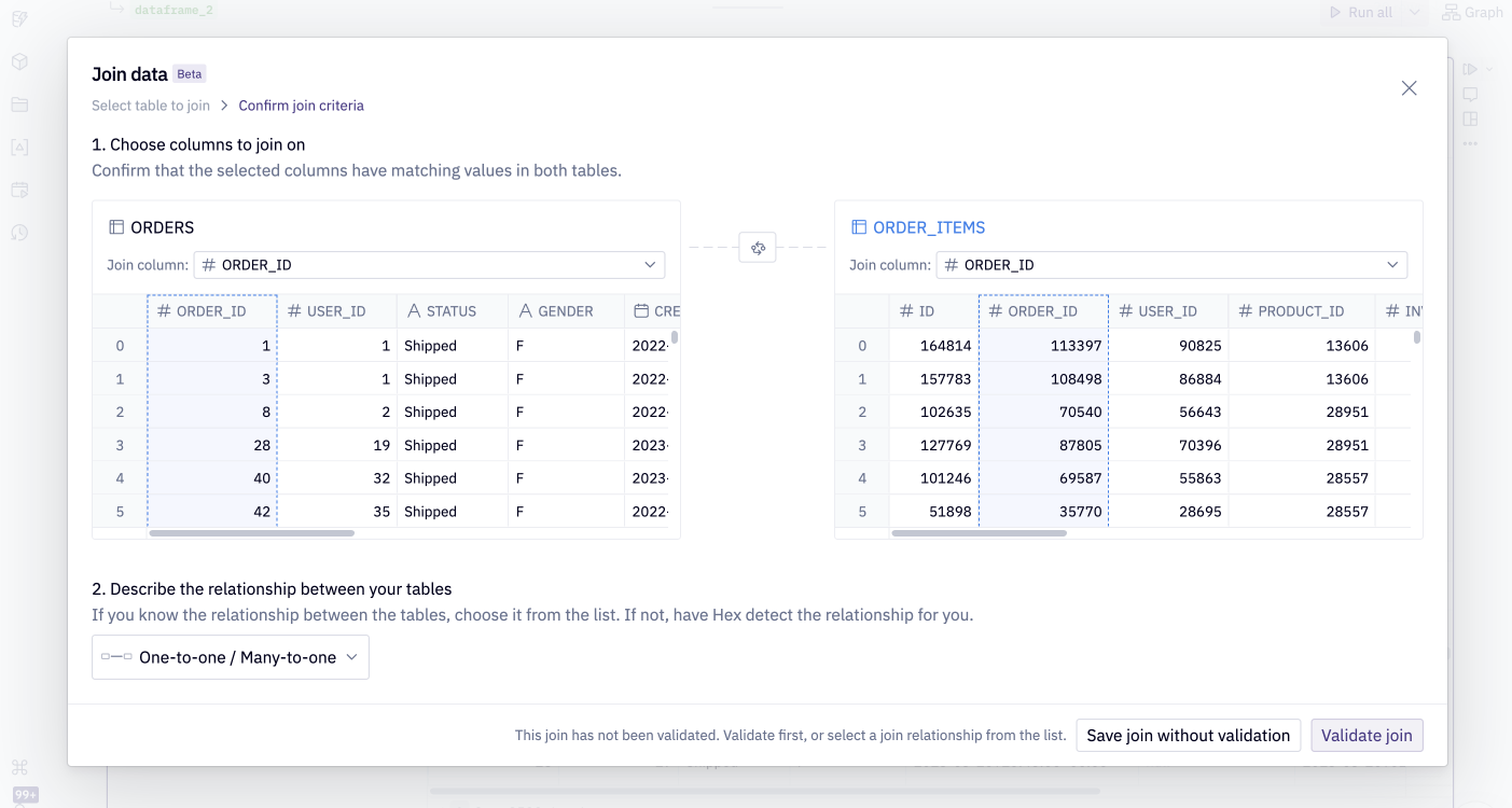 Use no-code joins to configure joins between tables.