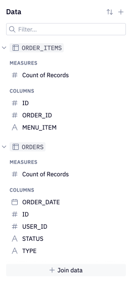 Columns from joined tables can be accessed in the field picker.