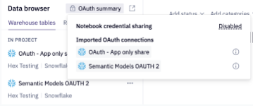 View imported data connections that have OAuth enabled
