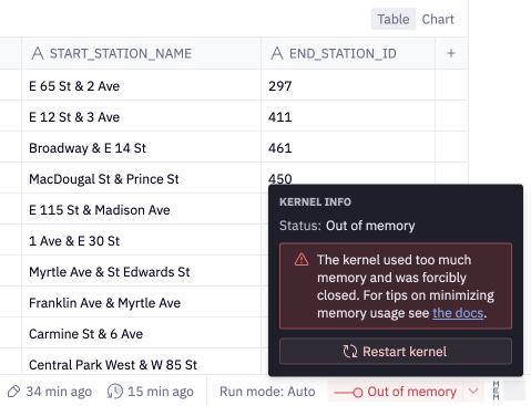 OOM (Out of Memory) error in a Hex project kernel status indicator