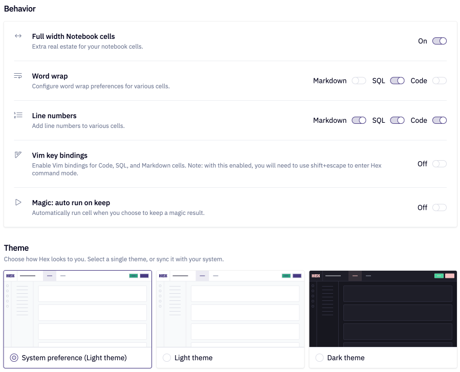 Customize your Hex preferences