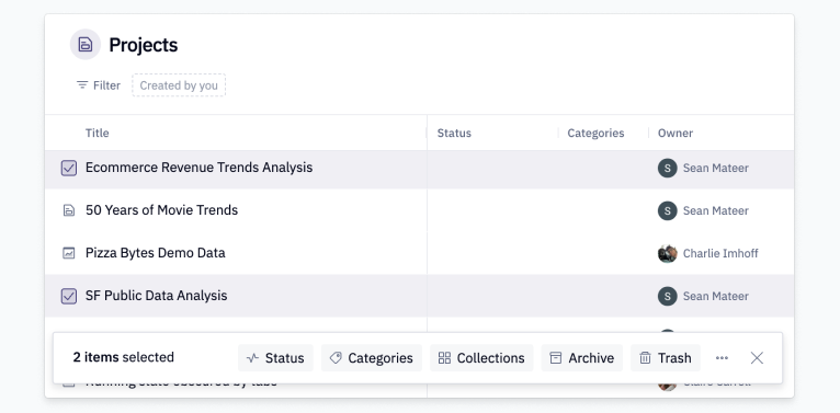 Manage project and component metadata with multi-select actions