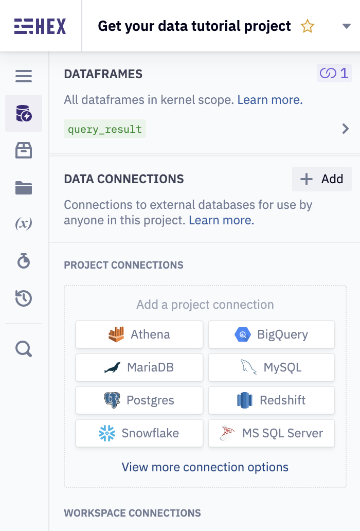 Support for a variety of data sources as a data connection